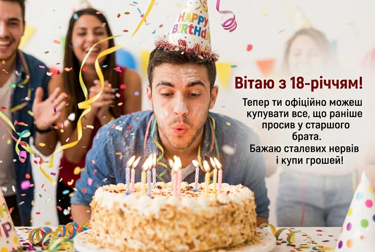 привітання з 18-річчям хлопцю - листівка 23
