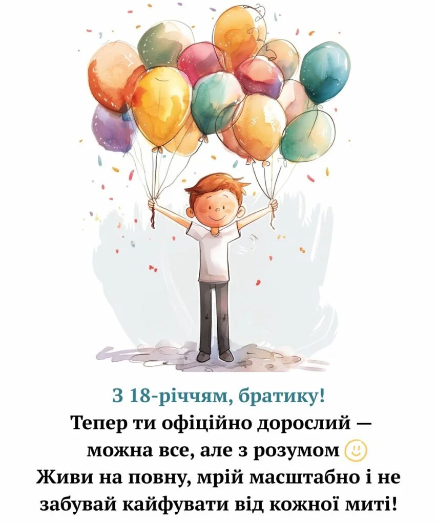 привітання з 18-річчям хлопцю - листівка 25