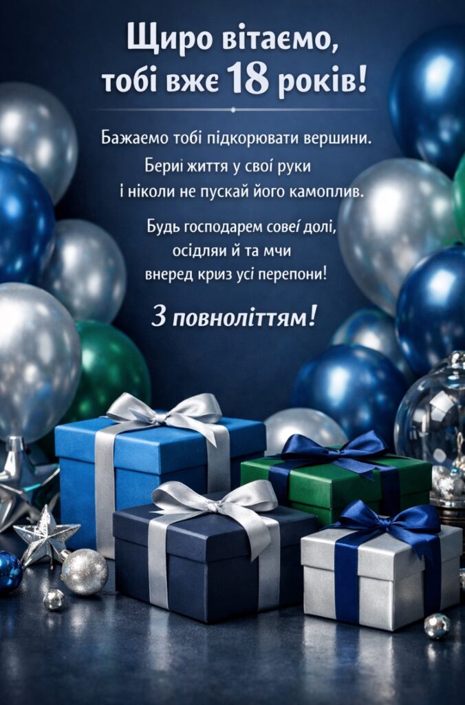 привітання з 18-річчям хлопцю - листівка 29