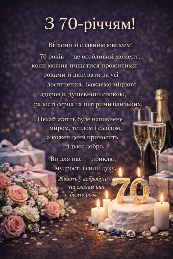 привітання з 70-річчям у віршах - листівка 4
