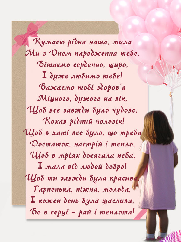 сучасне привітання з днем народження, кумі - листівка 11