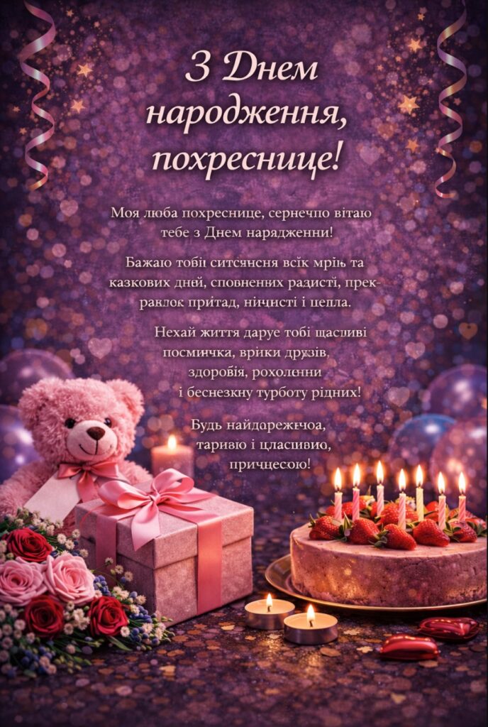 особливе привітання з днем народження похресниці - листівка 10
