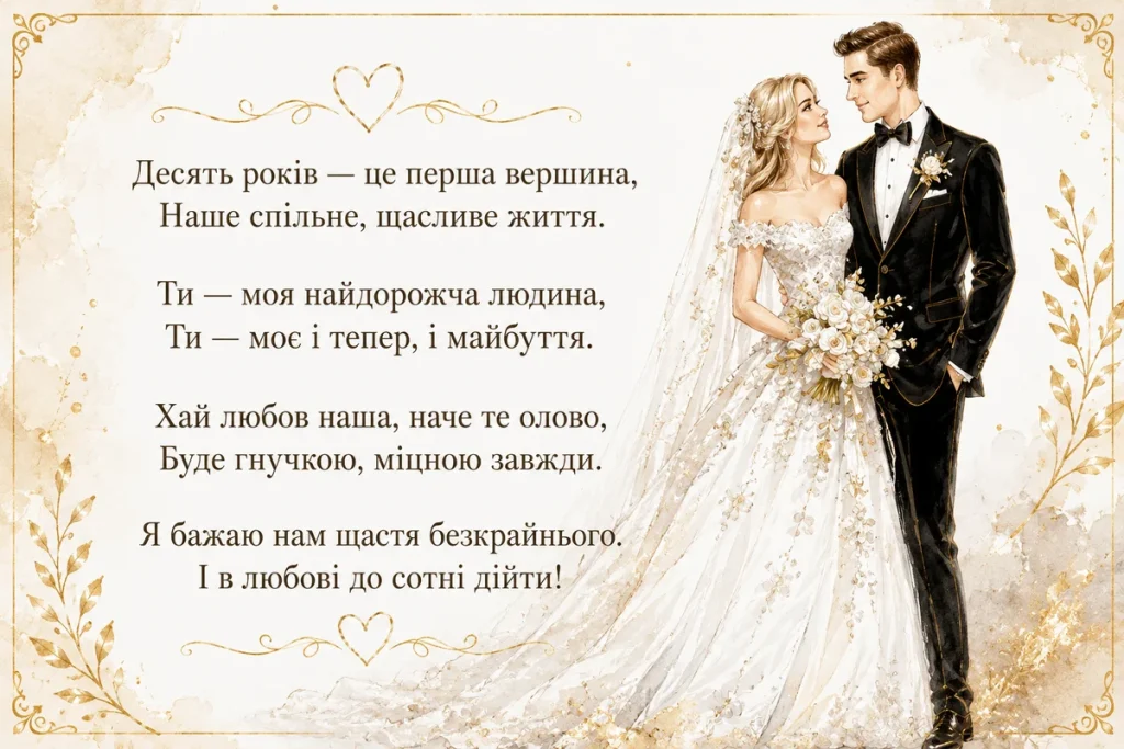 привітання 10 років весілля - листівка 18