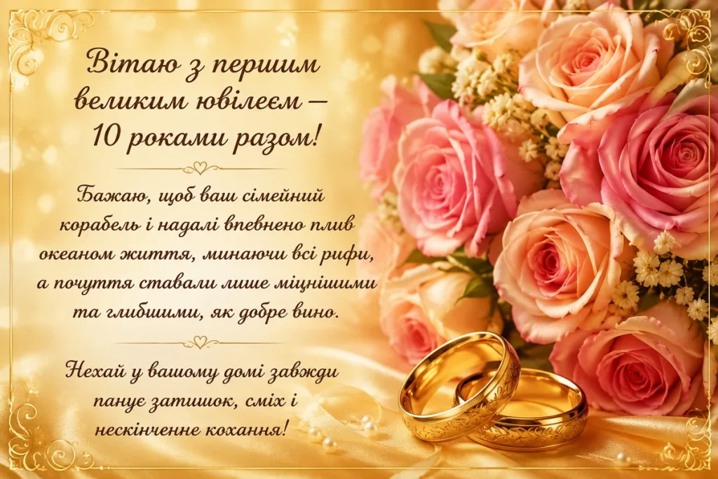 привітання 10 років весілля - листівка 19
