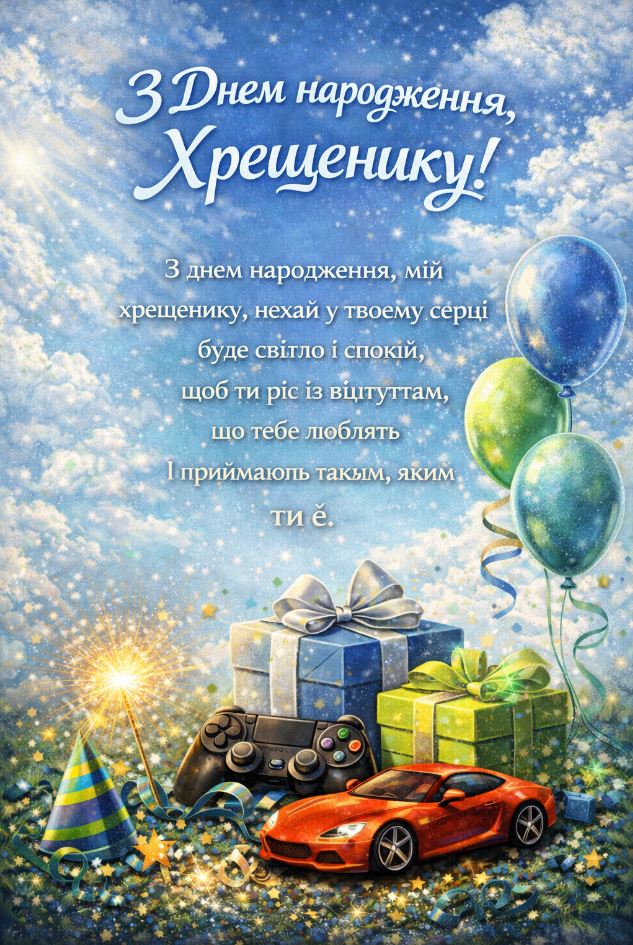 привітання хрещенику з днем народження - листівка 8