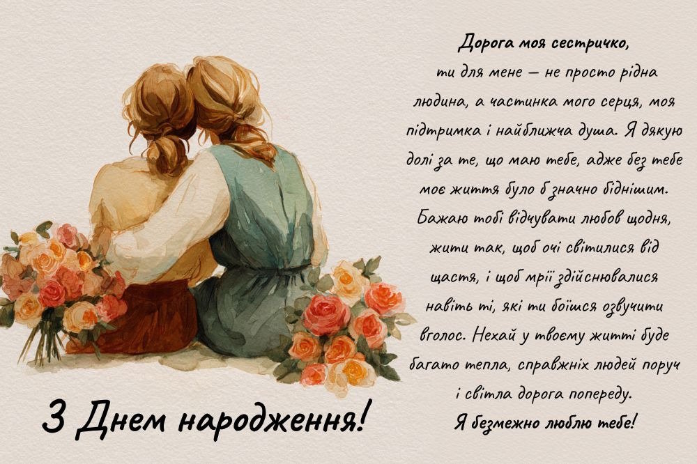 привітати сестру з днем народження - листівка 7