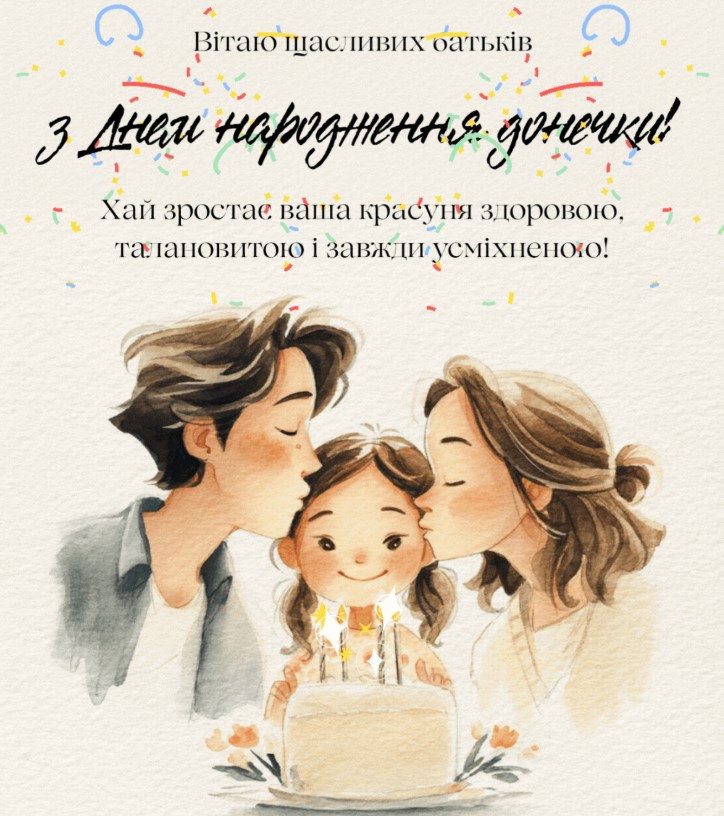 вітання батькам з іменинницею своїми словами - листівка 6