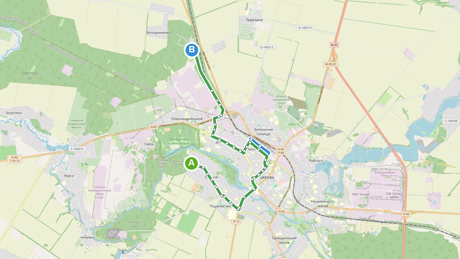 Маршрутка 6A Біла Церква — карта маршруту