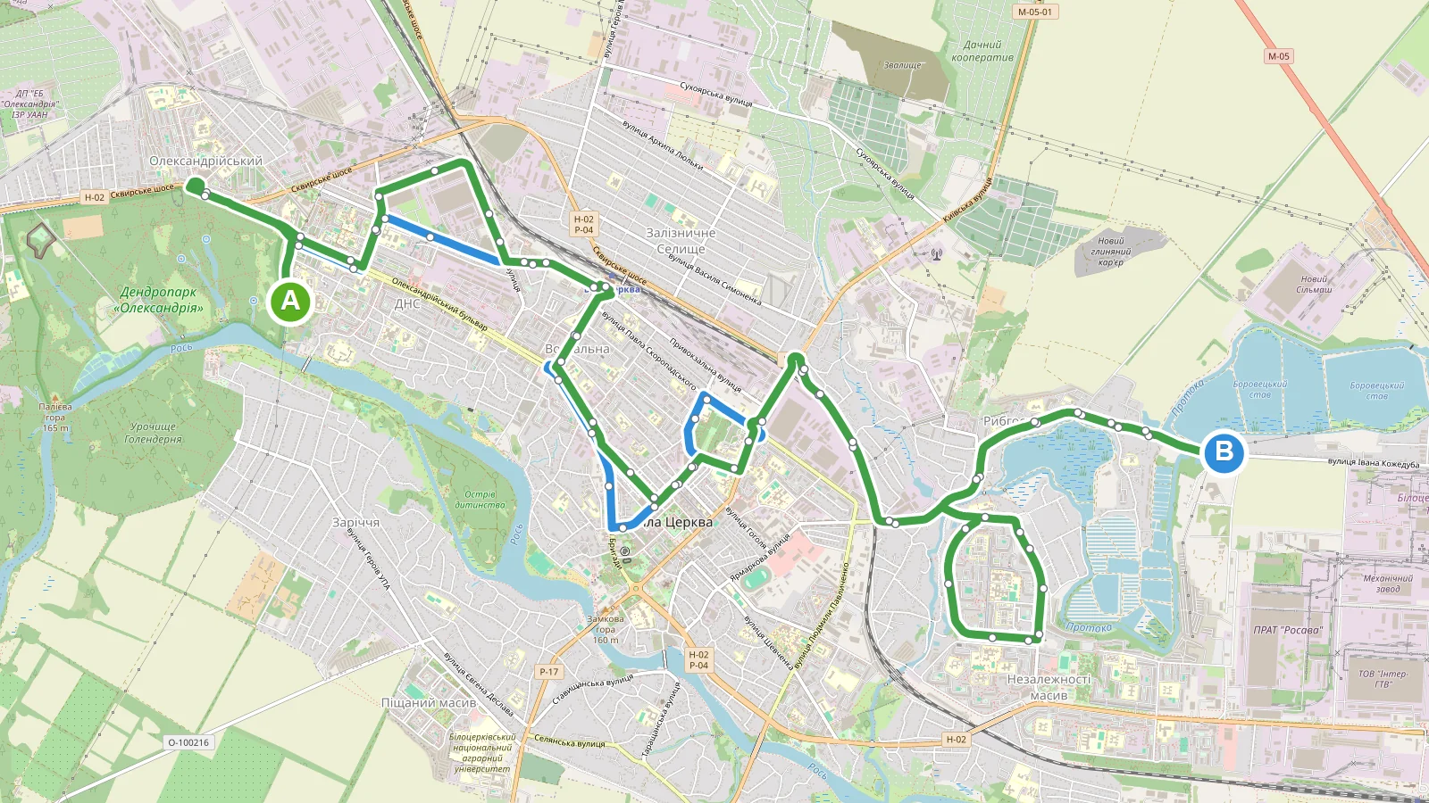 Маршрутка 7 Біла Церква — карта маршруту