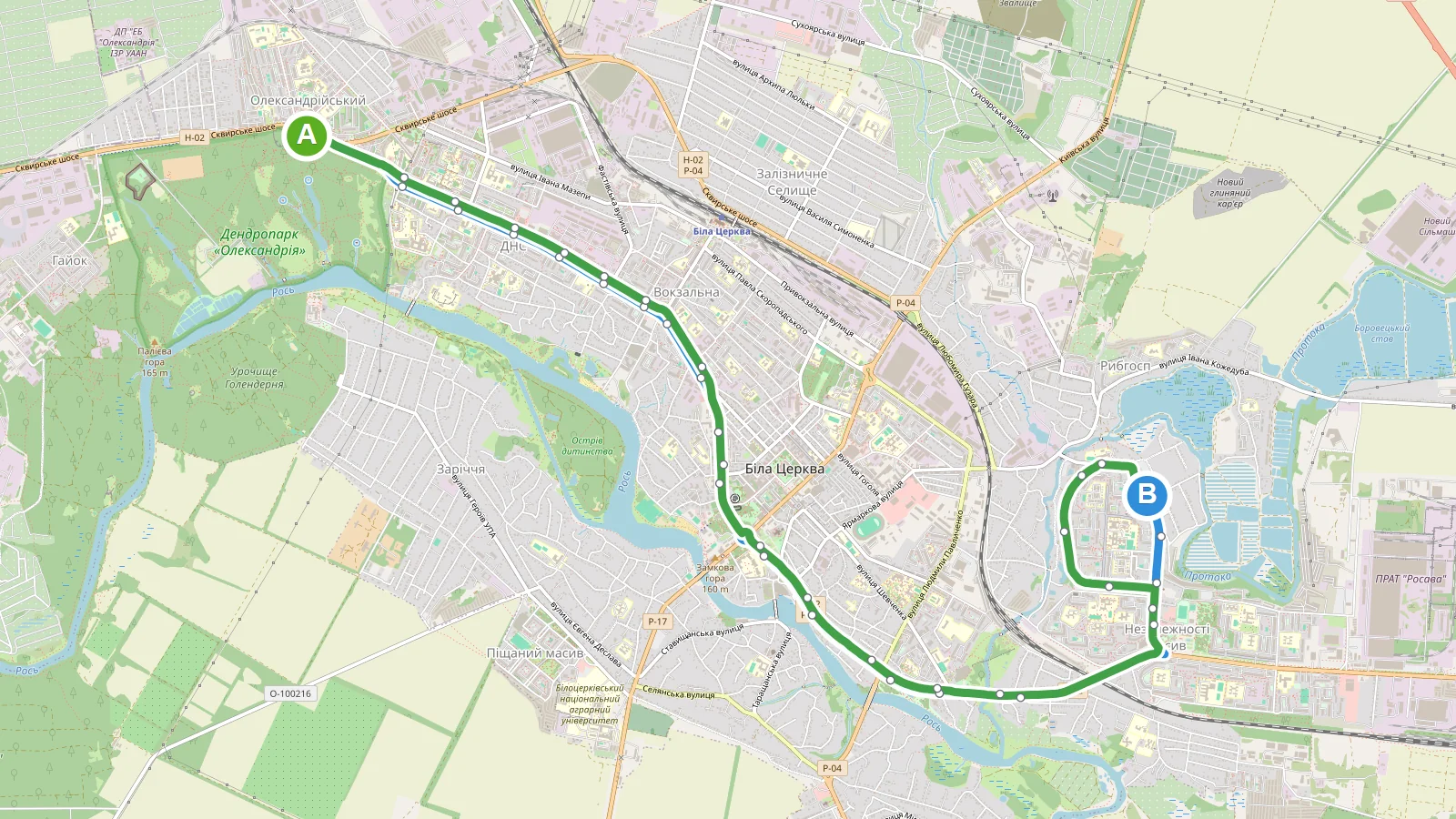 Маршрутка 8A Біла Церква — карта маршруту