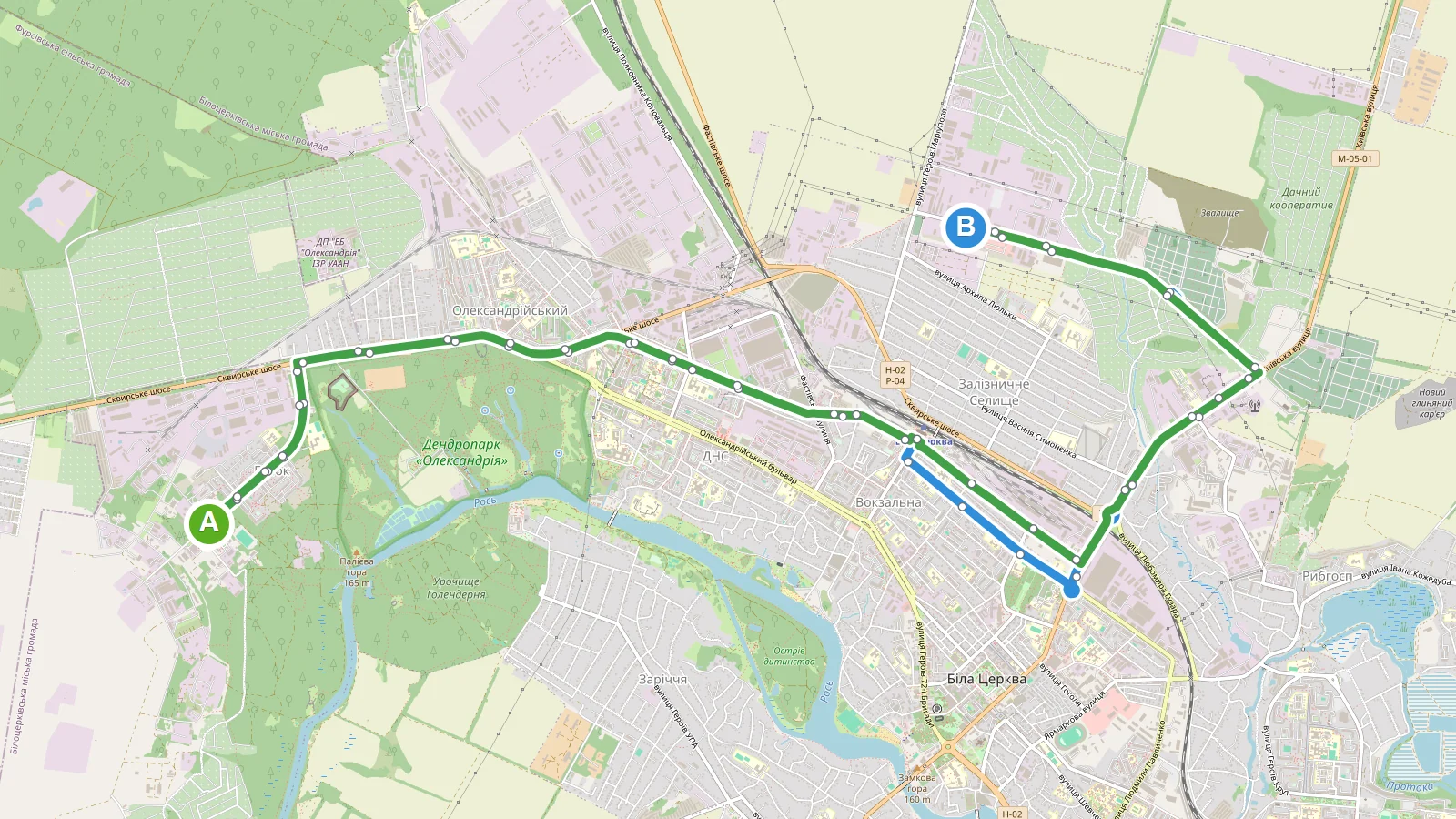 Маршрутка 13 Біла Церква — карта маршруту