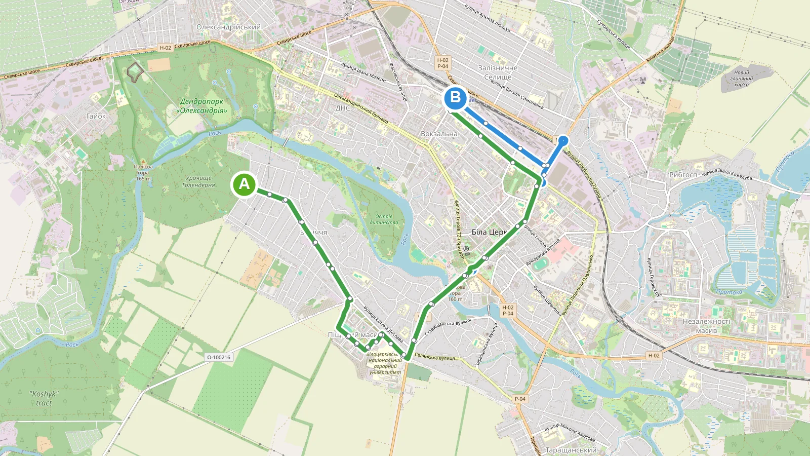 Маршрутка 14 Біла Церква — карта маршруту