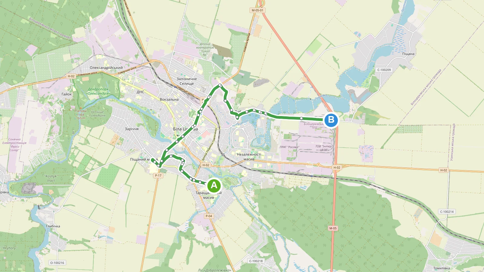 Маршрутка 17 Біла Церква — карта маршруту