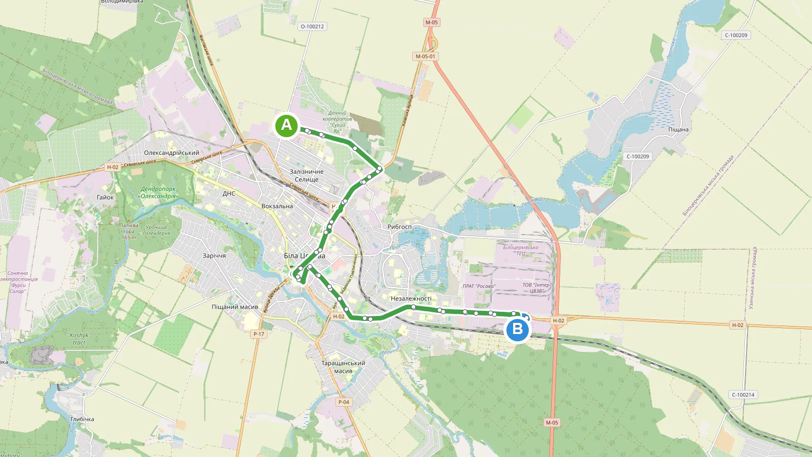 Маршрутка 19 Біла Церква — карта маршруту