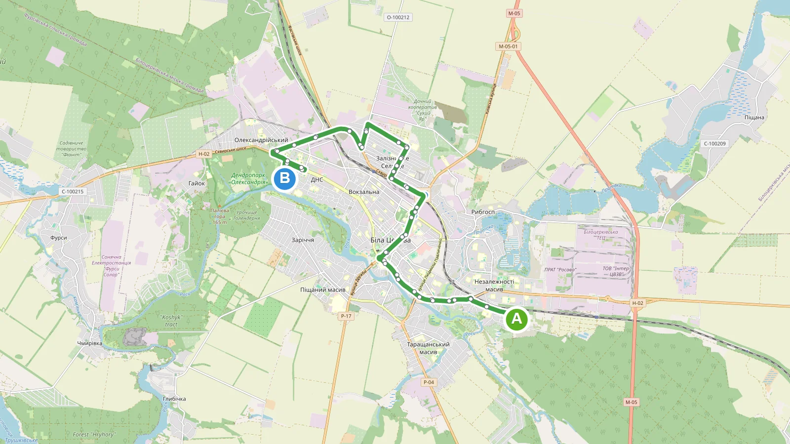 Маршрутка 21 Біла Церква — карта маршруту