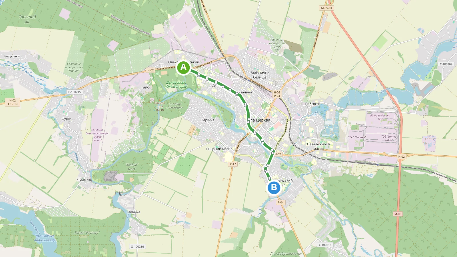 Тролейбус 4 Біла Церква — карта маршруту