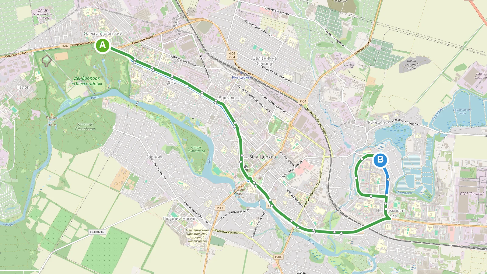 Тролейбус 8 Біла Церква — карта маршруту