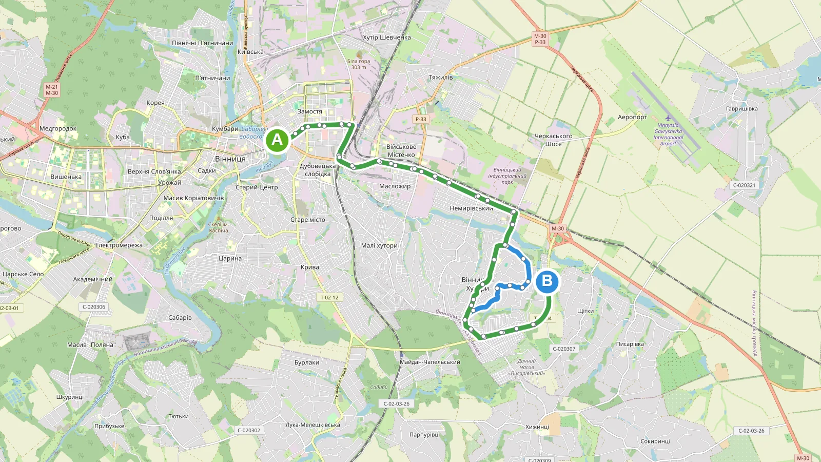Автобус 19Б Вінниця — карта маршруту