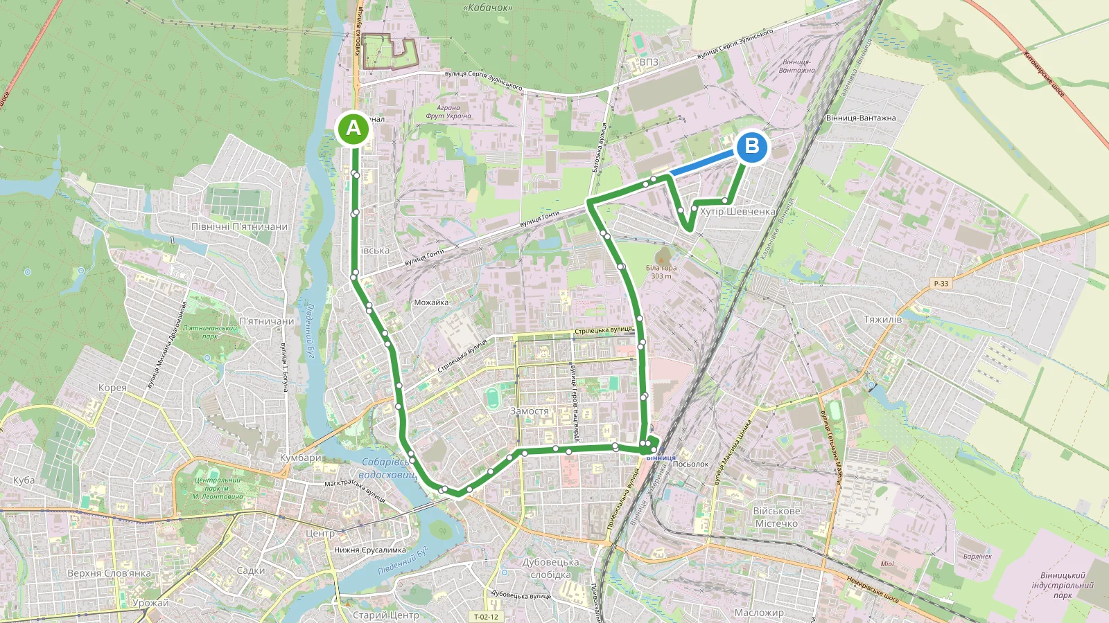 Автобус 20 Вінниця — карта маршруту