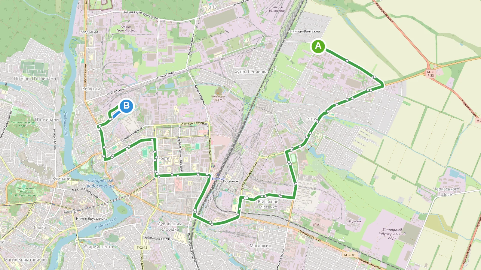 Маршрутка 3A Вінниця — карта маршруту