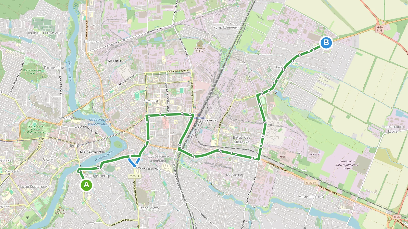 Маршрутка 3Б Вінниця — карта маршруту