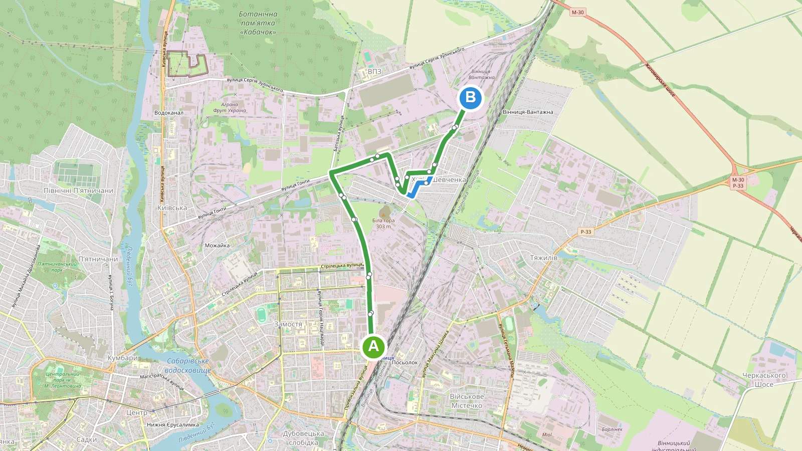 Маршрутка 9А Вінниця — карта маршруту