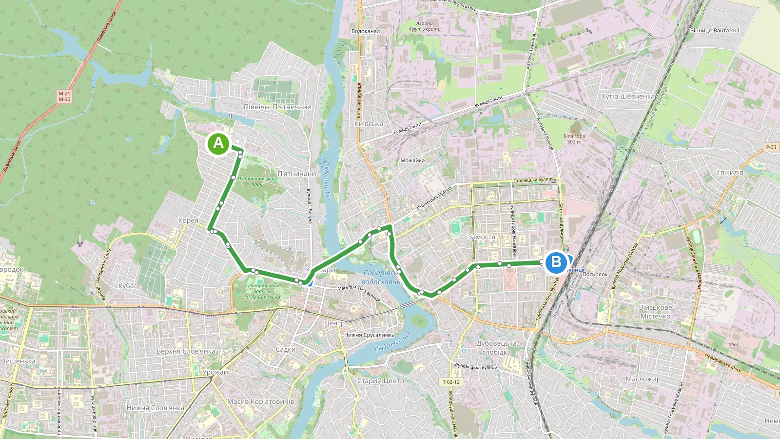 Маршрутка 31А Вінниця — карта маршруту