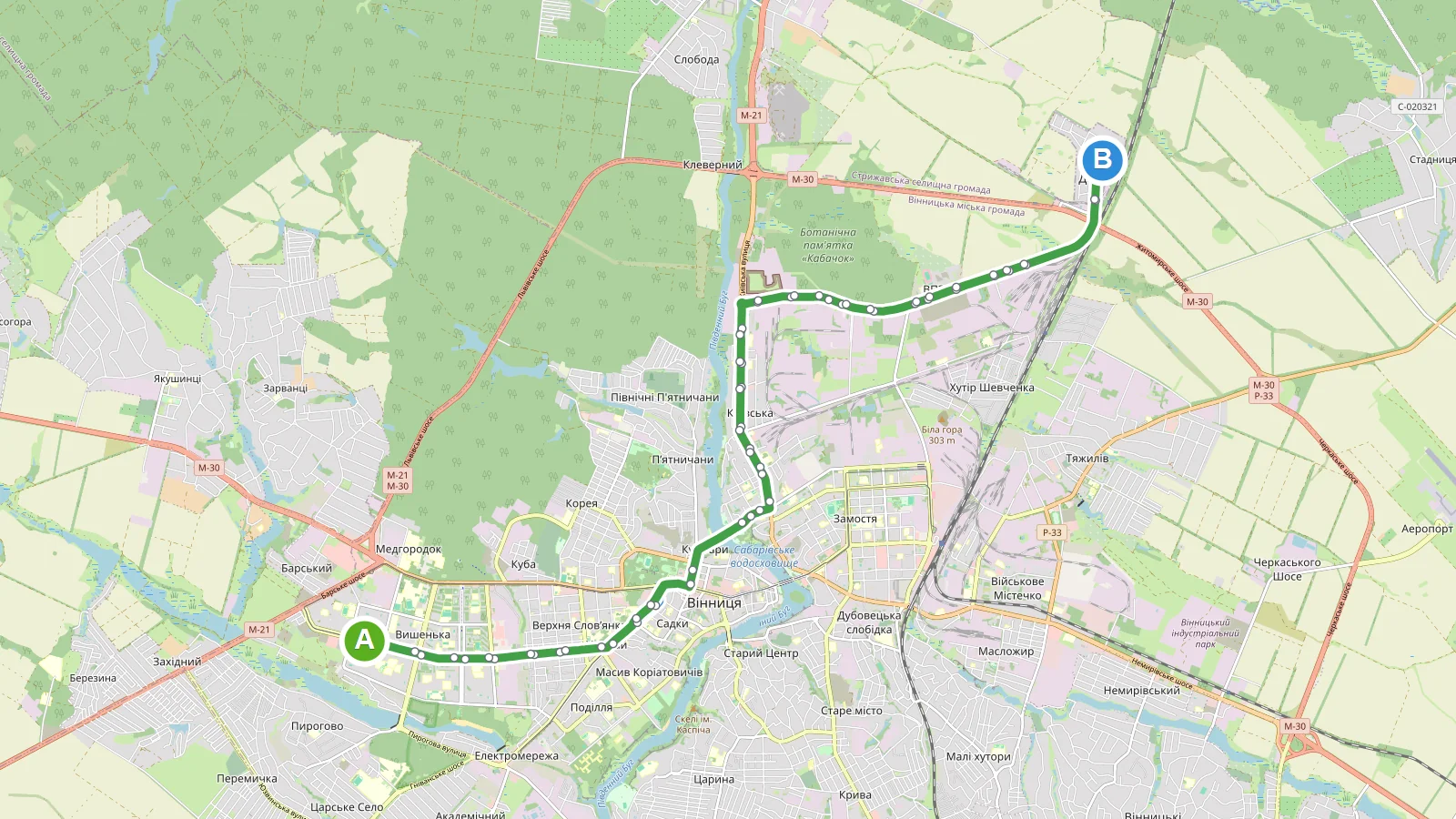 Тролейбус 22 Вінниця — карта маршруту